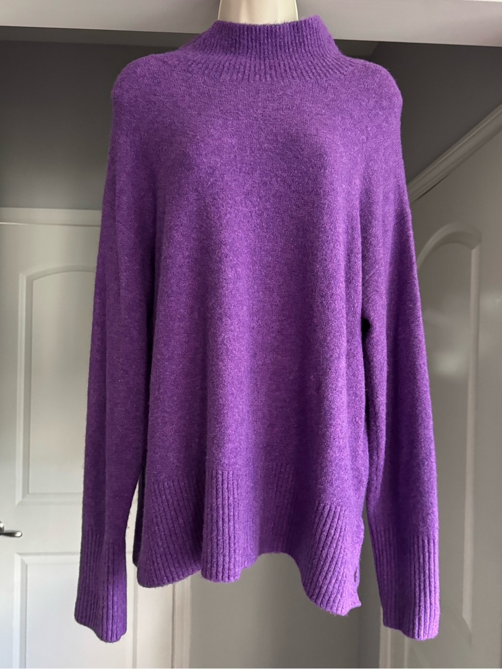 J. Crew Super Soft Medium Purple Mock Oversized Turtleneck Sweater Wool Blend